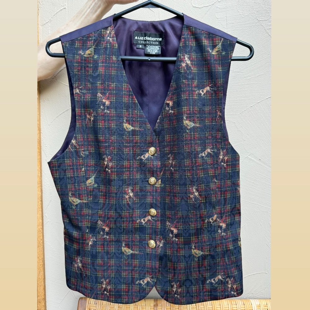 Vintage Liz Claiborne Plaid Vest with Horse Pattern - size 8